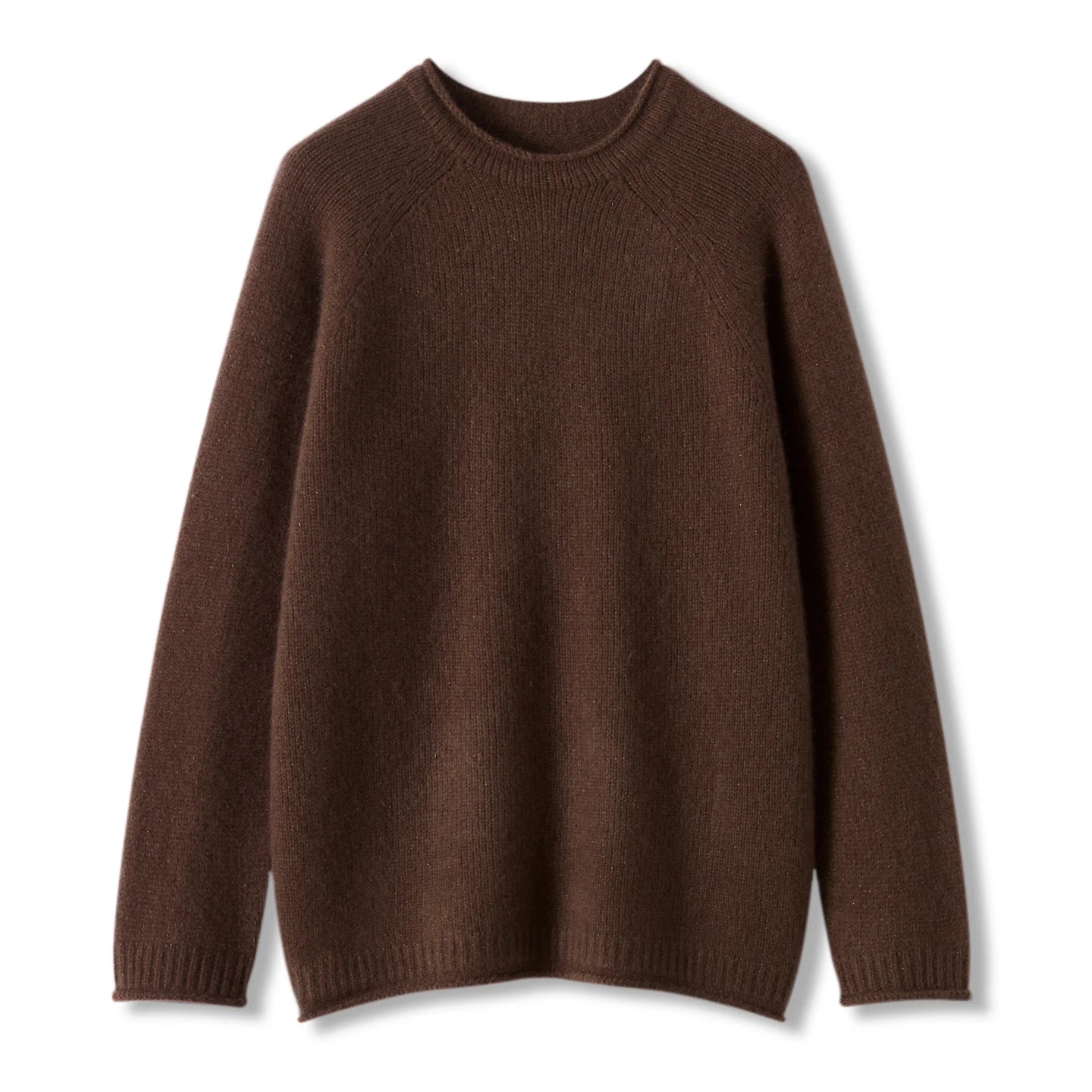 Pull en pur cachemire pour femme, mi-long, ample et décontracté, grand modèle à ourlet retroussé.