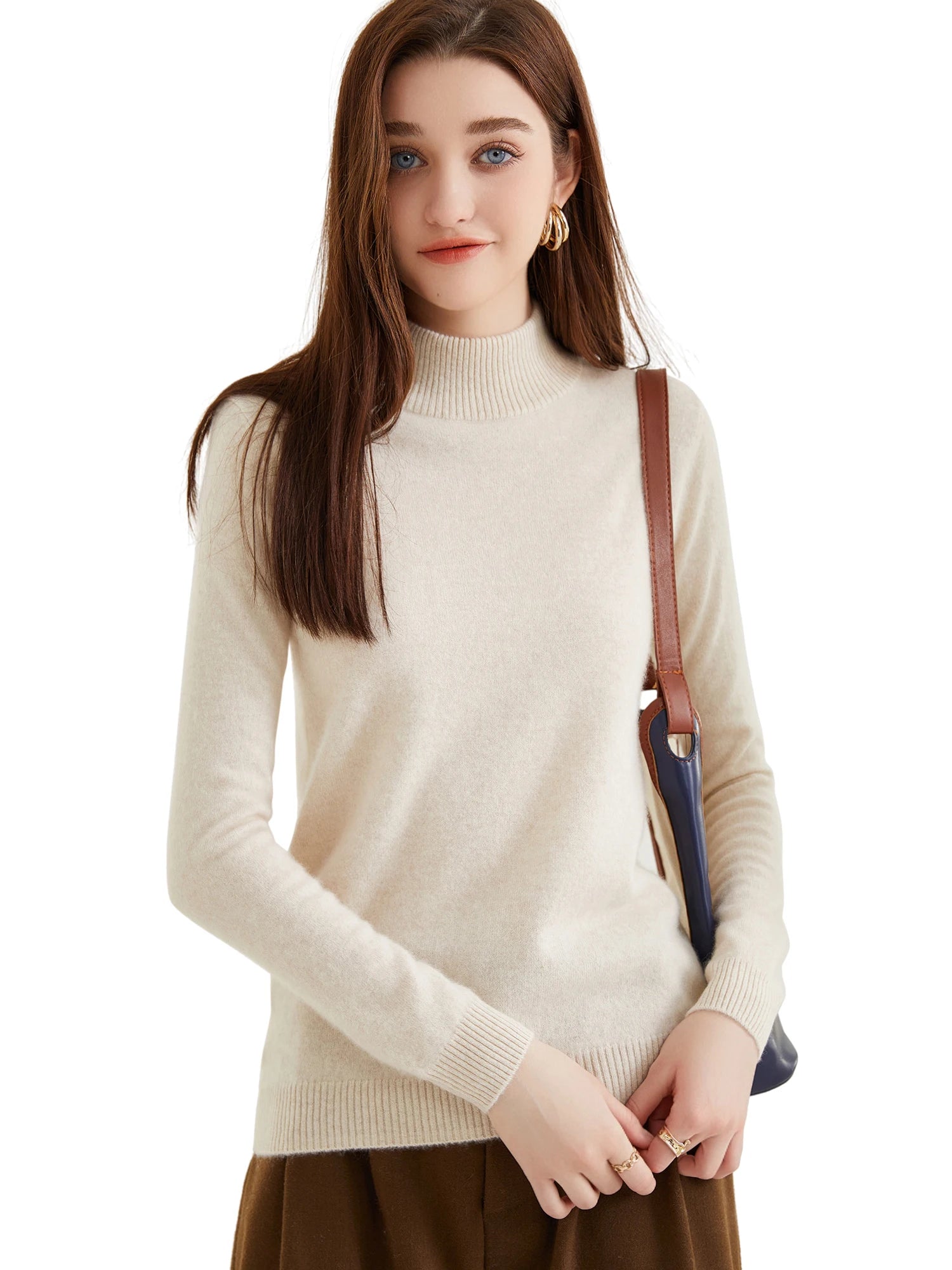 Pull col roulé 100 % cachemire pour femme, pull en maille cachemire et laine, haut tricoté, manches longues