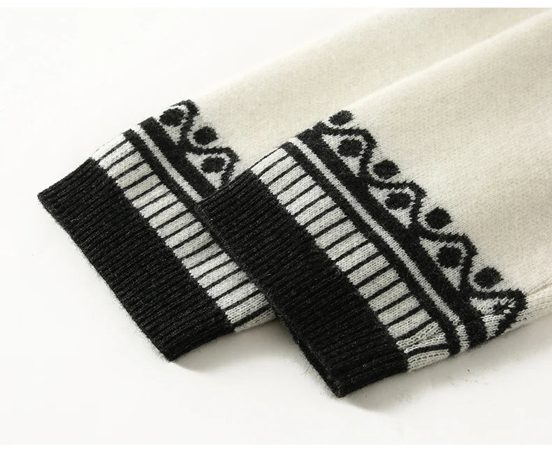 Pull en cachemire automne-hiver pour femme, à capuche, en jacquard épais et ample, doublé de laine tricotée
