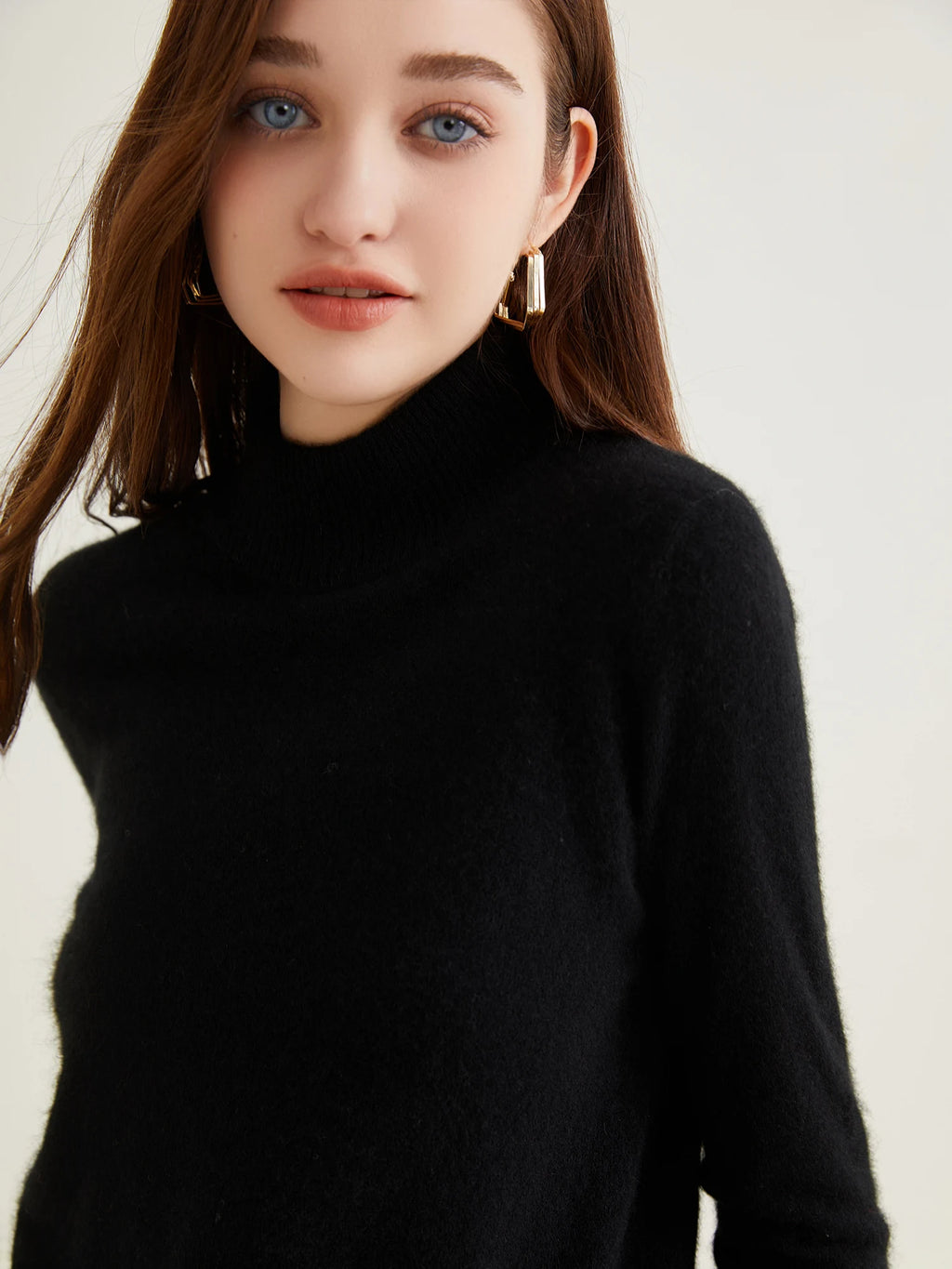 Pull col roulé 100 % cachemire pour femme, pull en maille cachemire et laine, haut tricoté, manches longues
