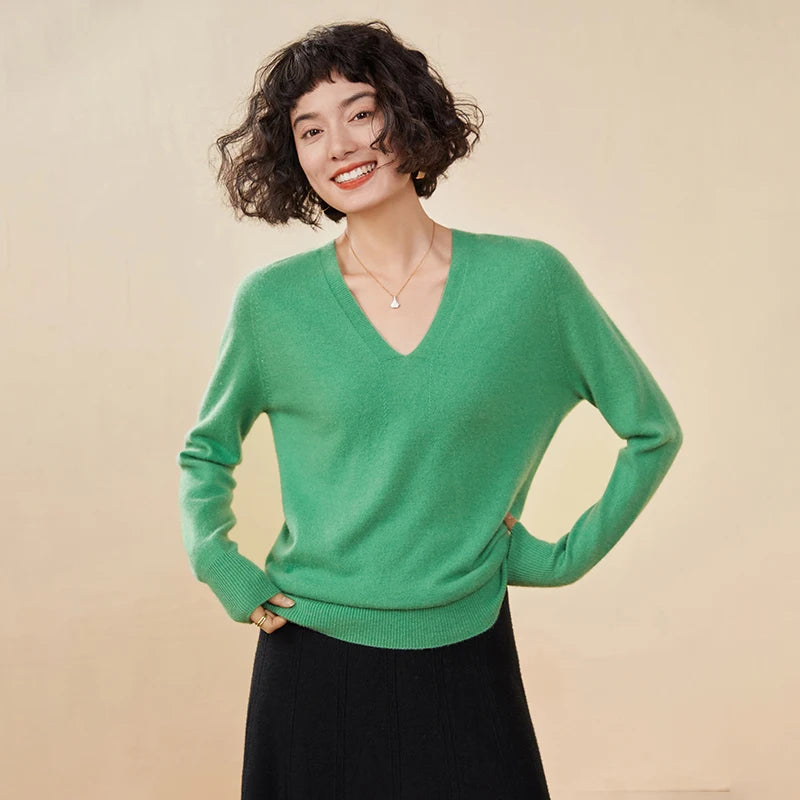 Pull en cachemire pur 100 % pour femme, col V, coupe ample et décontractée, en maille, idéal pour l'automne/hiver. Chemisier basique et polyvalent.