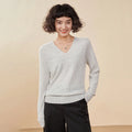 Pull en cachemire pur 100 % pour femme, col V, coupe ample et décontractée, en maille, idéal pour l'automne/hiver. Chemisier basique et polyvalent.