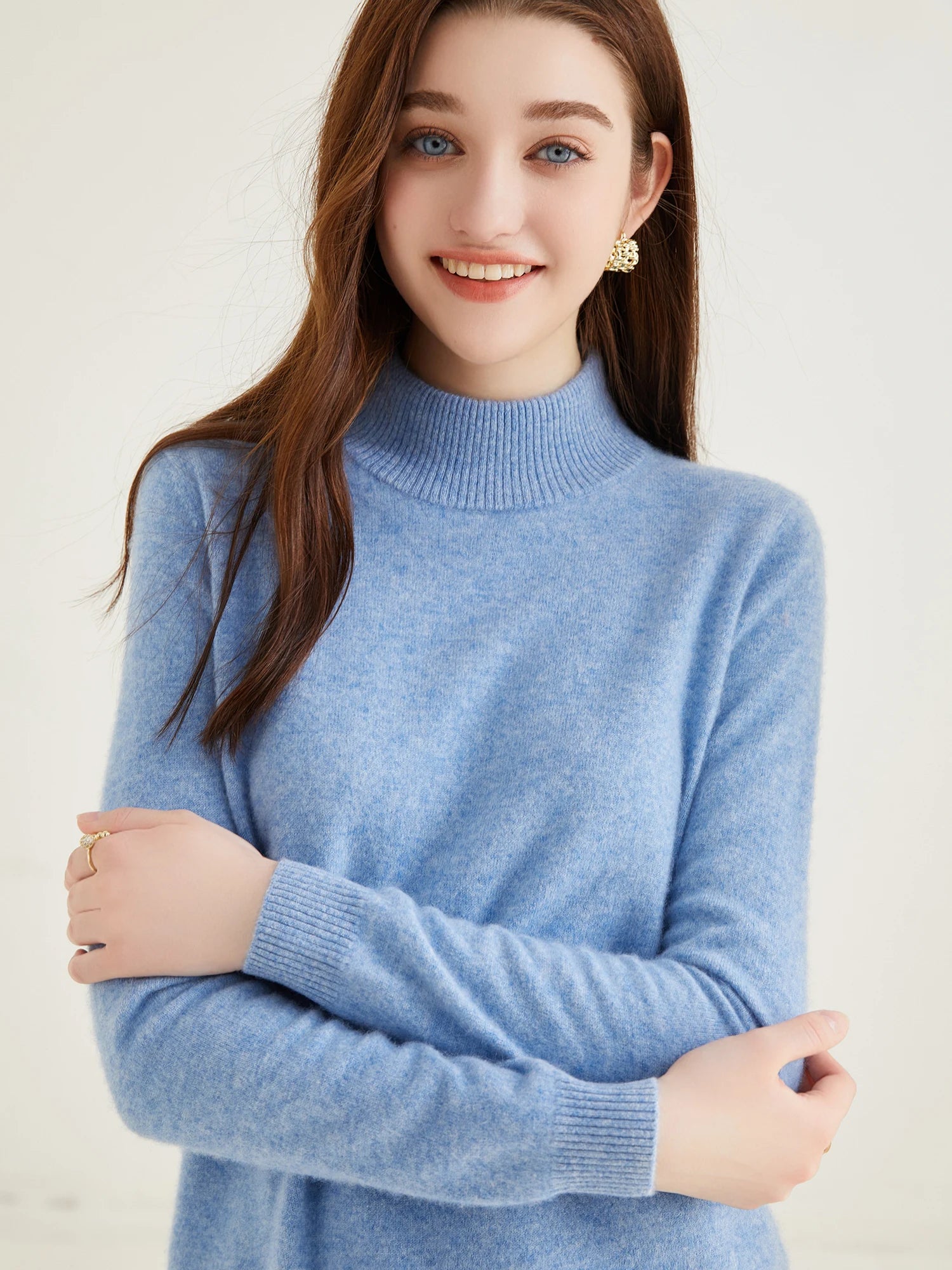 Pull col roulé 100 % cachemire pour femme, pull en maille cachemire et laine, haut tricoté, manches longues