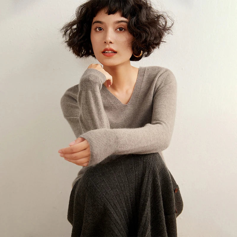 Pull en cachemire pur 100 % pour femme, col V, coupe ample et décontractée, en maille, idéal pour l'automne/hiver. Chemisier basique et polyvalent.
