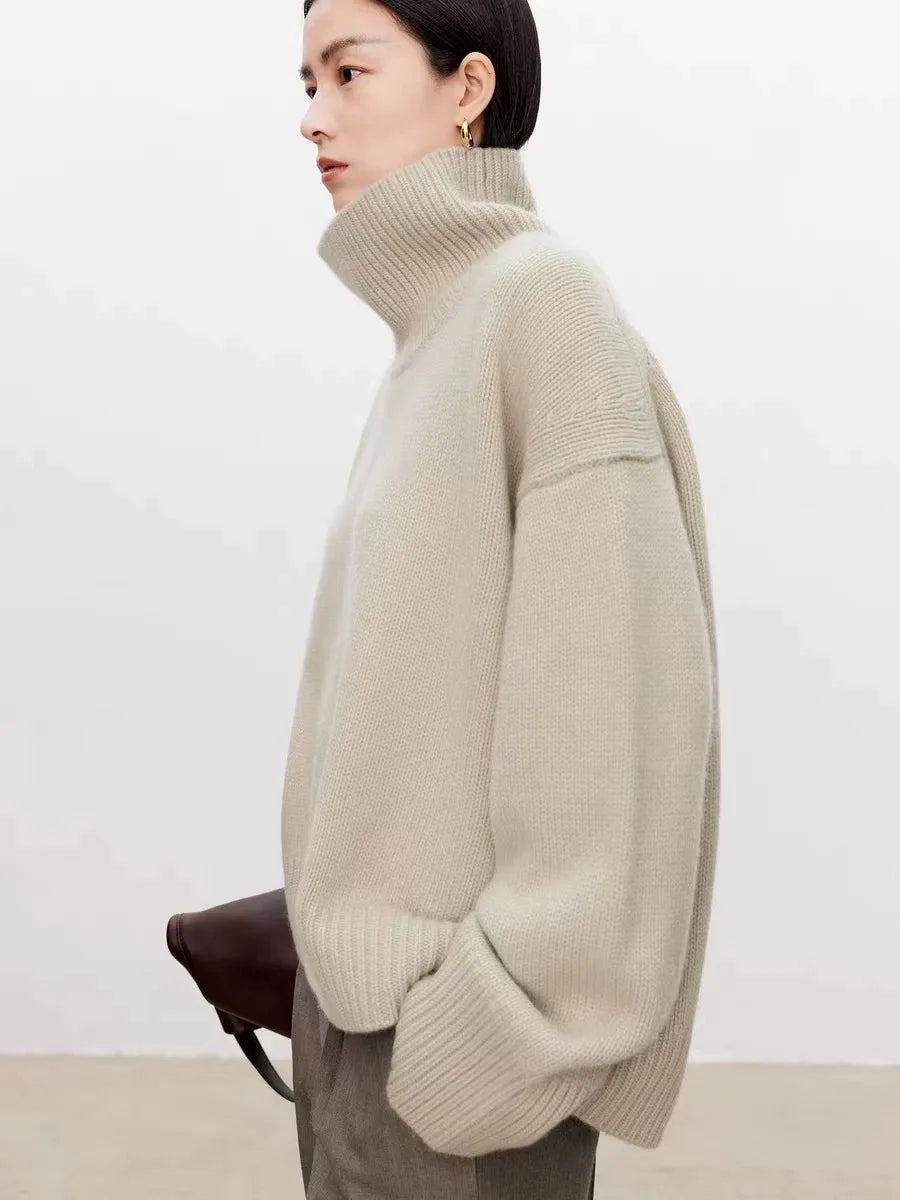 Pull à col roulé haut de gamme en cachemire doux et ciré, 100 % cachemire, ample et épais, sur une base en laine