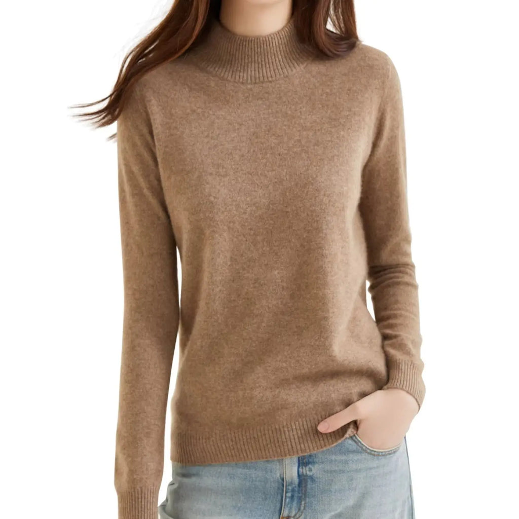 Pull col roulé 100 % cachemire pour femme, pull en maille cachemire et laine, haut tricoté, manches longues