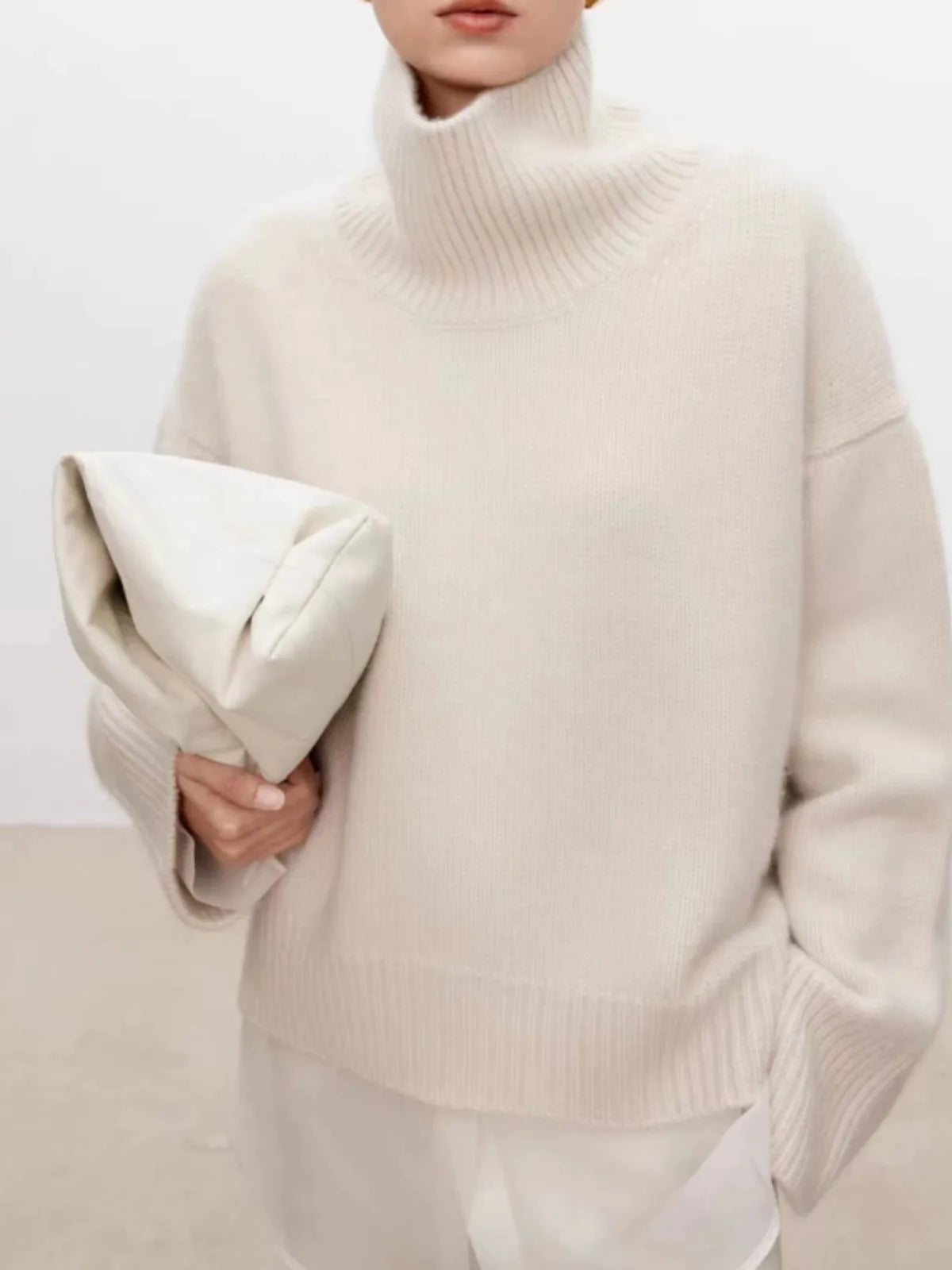 Pull à col roulé haut de gamme en cachemire doux et ciré, 100 % cachemire, ample et épais, sur une base en laine