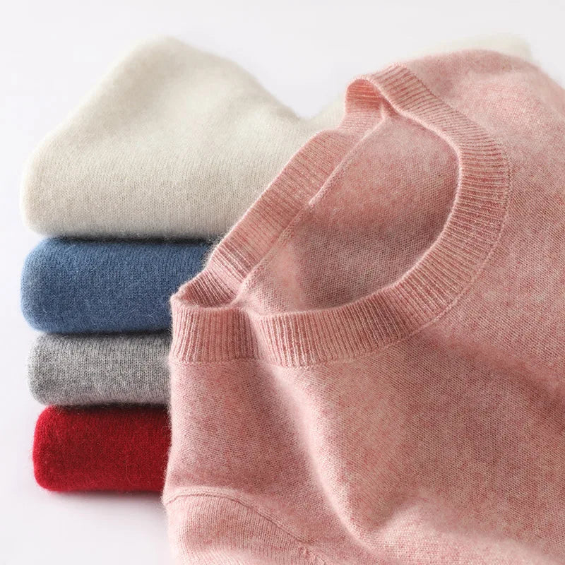 Pull 100% cachemire pur automne/hiver, nouveau haut décontracté en maille à col rond pour femme, pull ample, base de chemisier