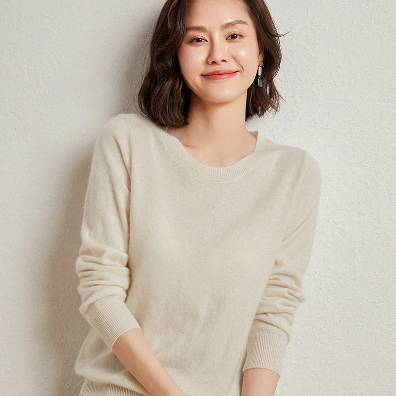Pull 100% cachemire pur automne/hiver, nouveau haut décontracté en maille à col rond pour femme, pull ample, base de chemisier