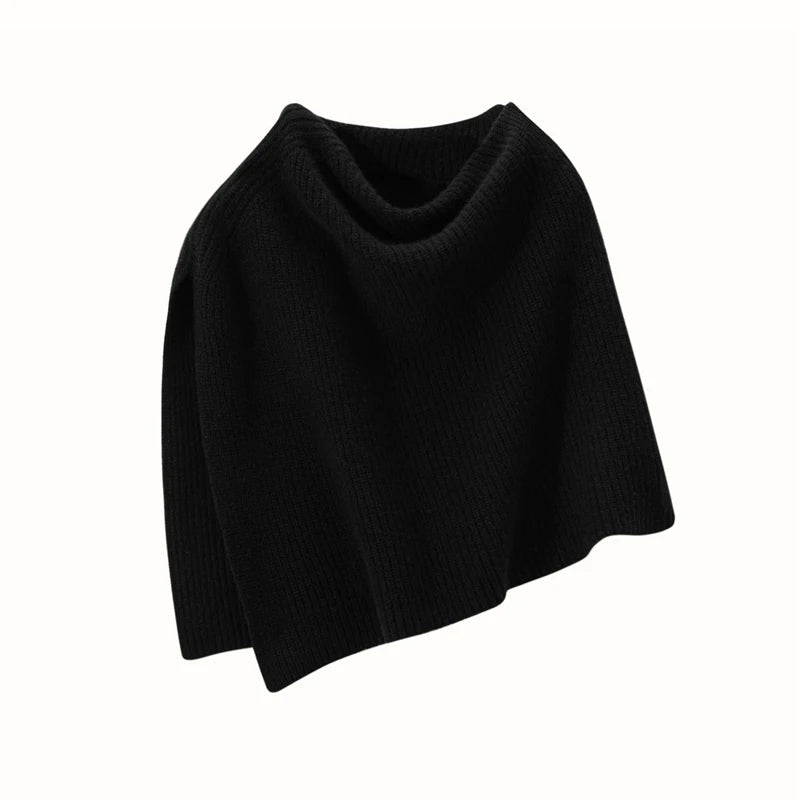 Poncho court 100 % cachemire, col rond, châle, écharpe, cape, accessoire tricoté à côtes épaisses, doux, écharpe, cache-cou