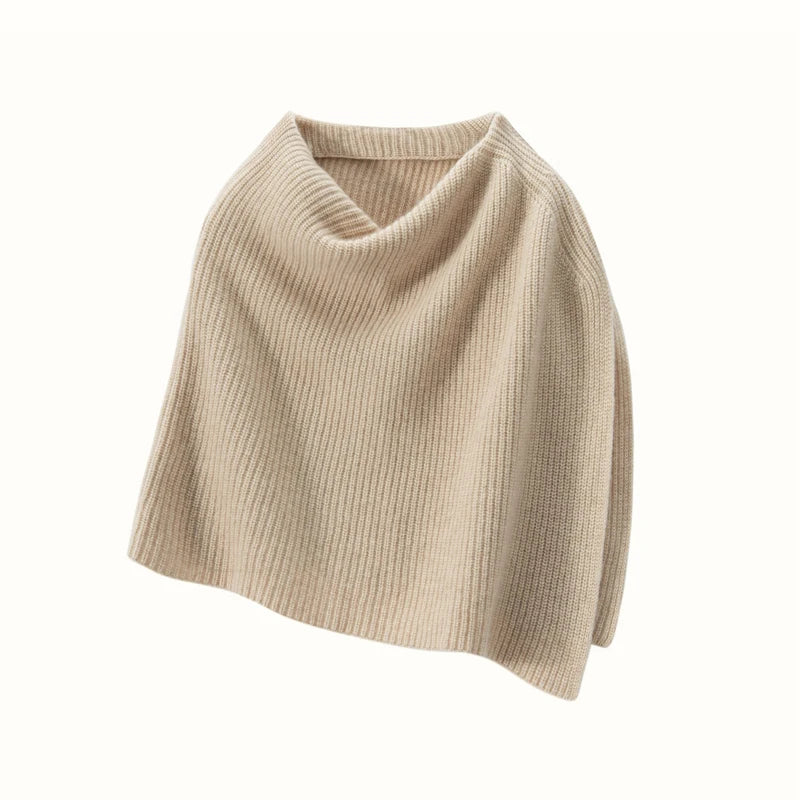 Poncho court 100 % cachemire, col rond, châle, écharpe, cape, accessoire tricoté à côtes épaisses, doux, écharpe, cache-cou