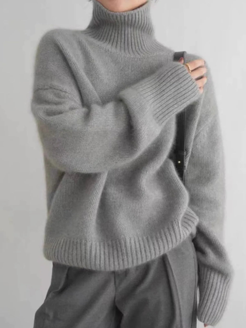 Pull en cachemire épais automne-hiver pour femme, col montant, ample et chaud, style veste/top