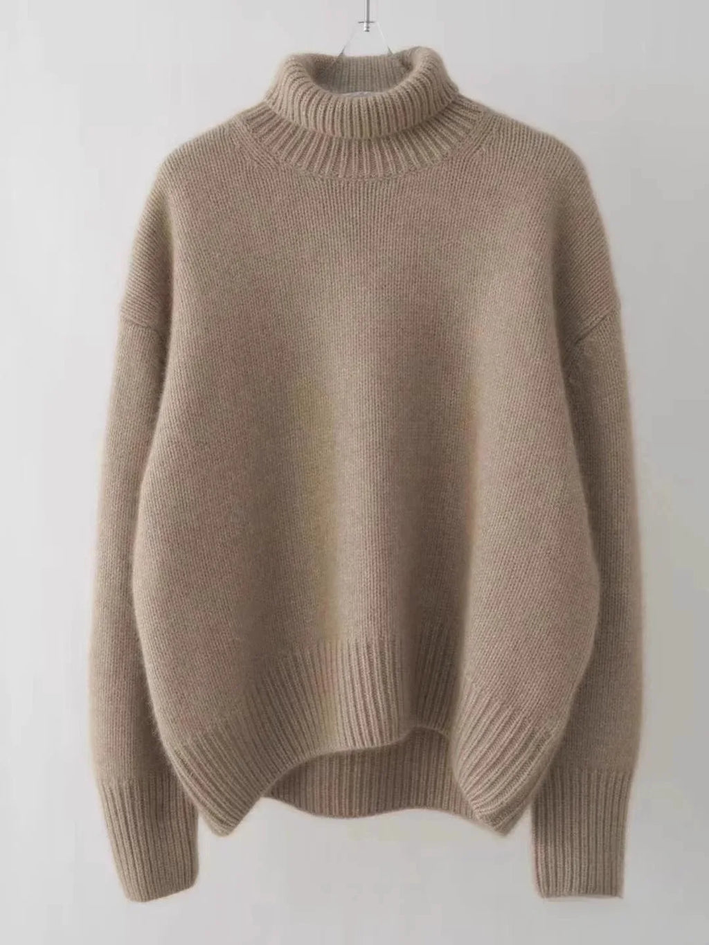 Pull en cachemire épais automne-hiver pour femme, col montant, ample et chaud, style veste/top