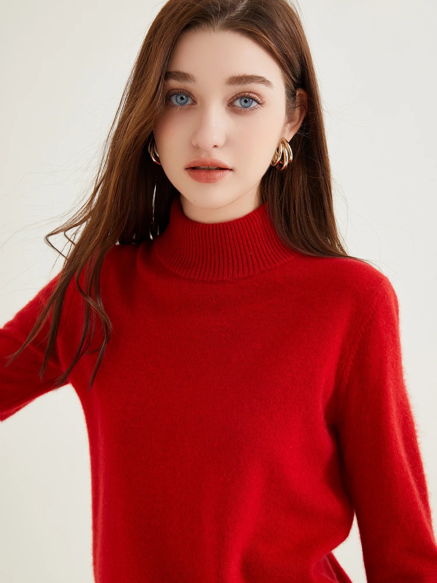 Pull col roulé 100 % cachemire pour femme, pull en maille cachemire et laine, haut tricoté, manches longues