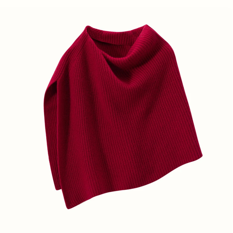 Poncho court 100 % cachemire, col rond, châle, écharpe, cape, accessoire tricoté à côtes épaisses, doux, écharpe, cache-cou