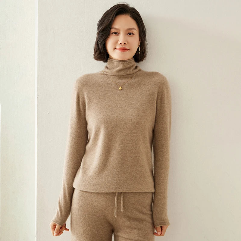 Pull femme 100 % cachemire pur, col roulé, manches longues, chaud et doux, collection automne-hiver 2025. Hauts et vêtements pour femmes