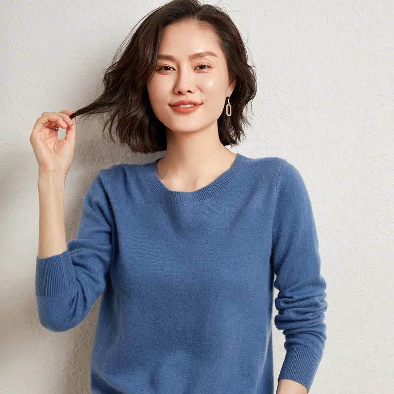 Pull 100% cachemire pur automne/hiver, nouveau haut décontracté en maille à col rond pour femme, pull ample, base de chemisier