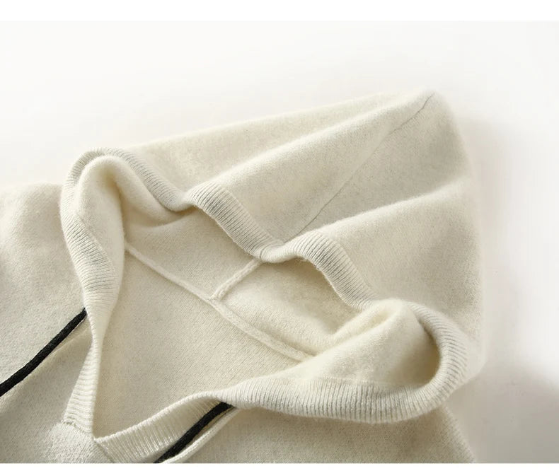Pull en cachemire automne-hiver pour femme, à capuche, en jacquard épais et ample, doublé de laine tricotée