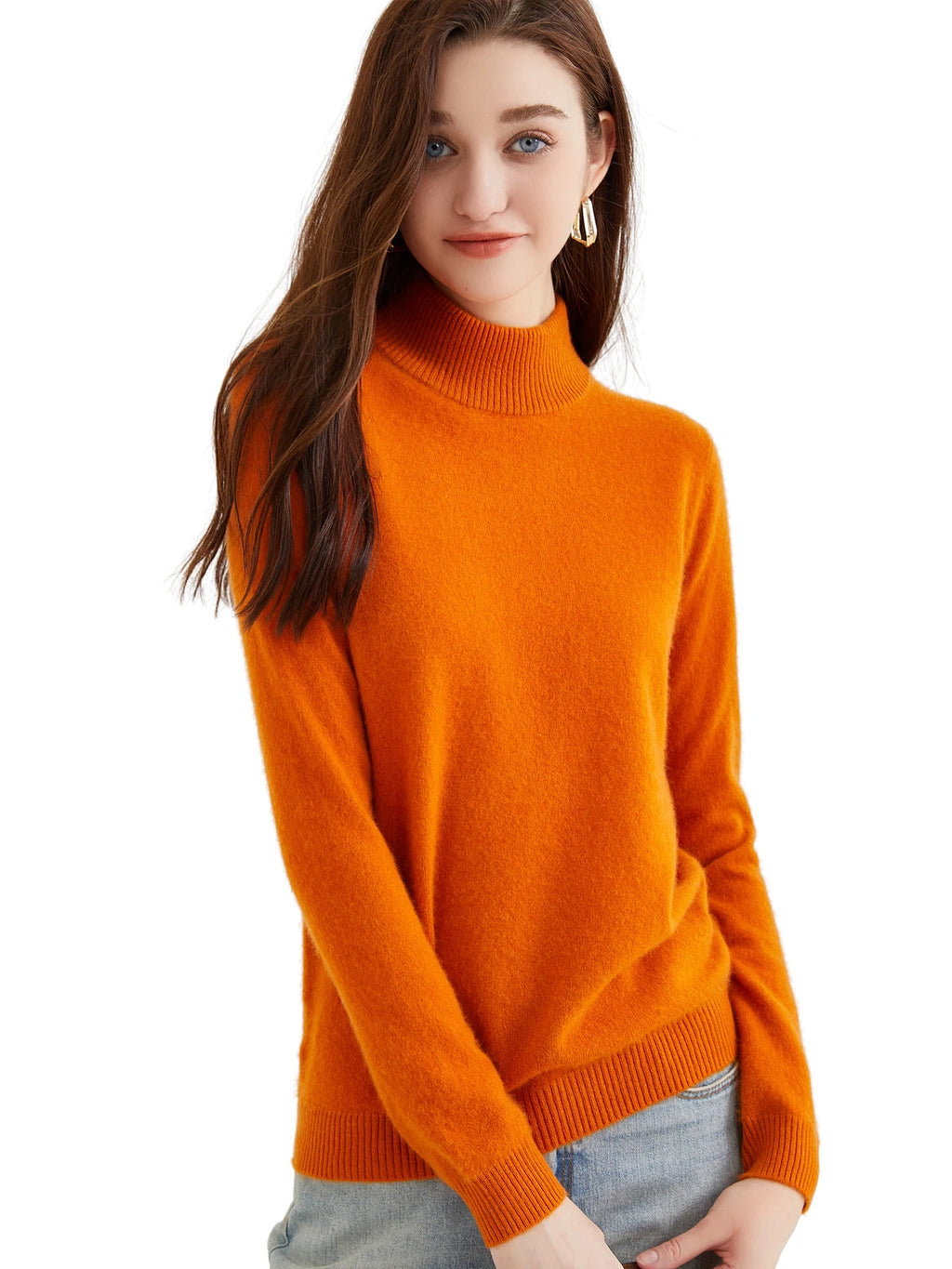 Pull col roulé 100 % cachemire pour femme, pull en maille cachemire et laine, haut tricoté, manches longues