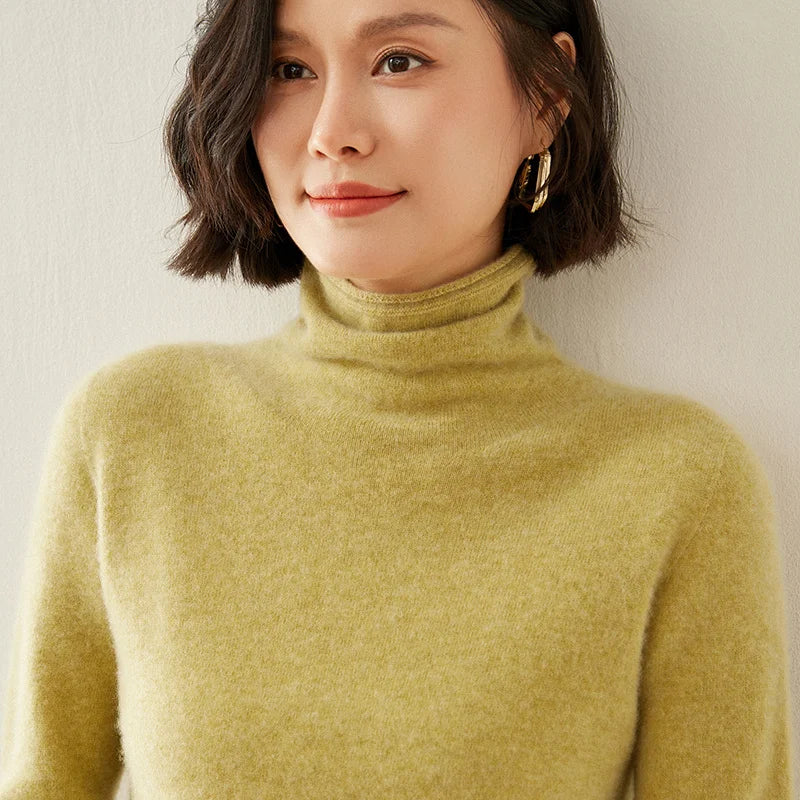 Pull femme 100 % cachemire pur, col roulé, manches longues, chaud et doux, collection automne-hiver 2025. Hauts et vêtements pour femmes