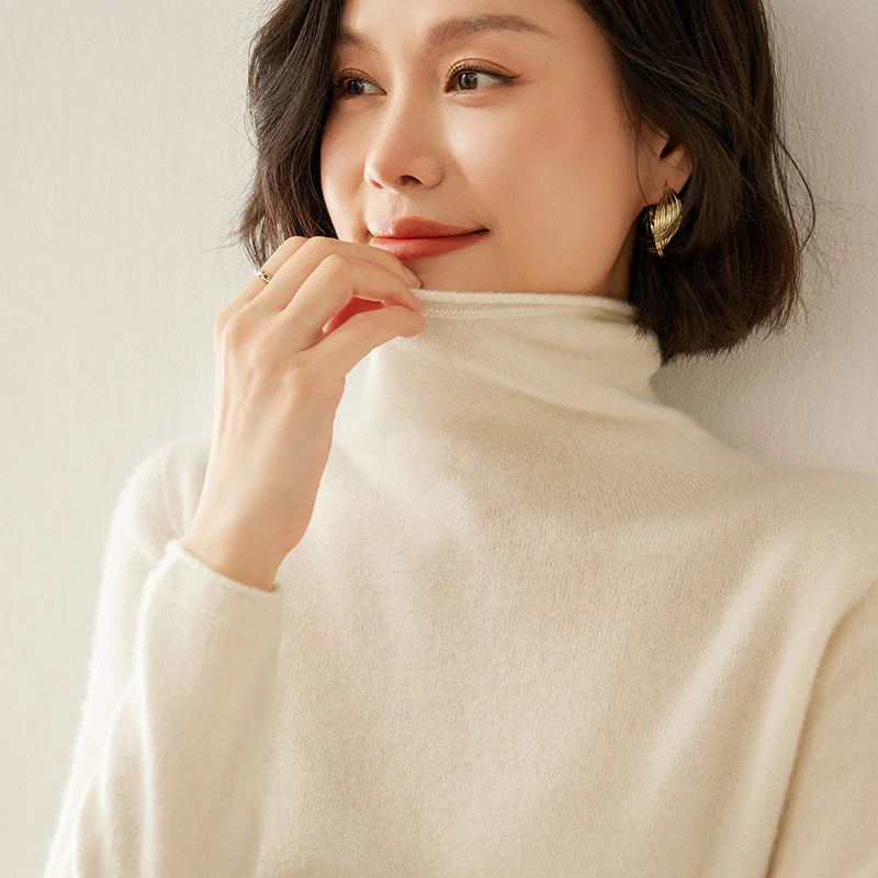 Pull femme 100 % cachemire pur, col roulé, manches longues, chaud et doux, collection automne-hiver 2025. Hauts et vêtements pour femmes