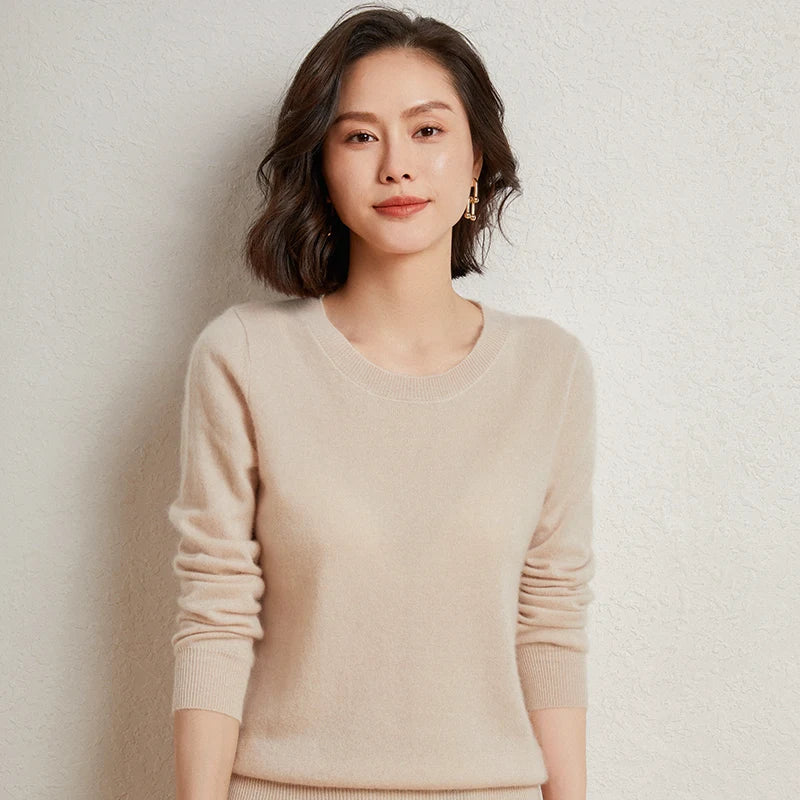 Pull 100% cachemire pur automne/hiver, nouveau haut décontracté en maille à col rond pour femme, pull ample, base de chemisier