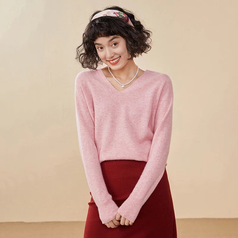 Pull en cachemire pur 100 % pour femme, col V, coupe ample et décontractée, en maille, idéal pour l'automne/hiver. Chemisier basique et polyvalent.