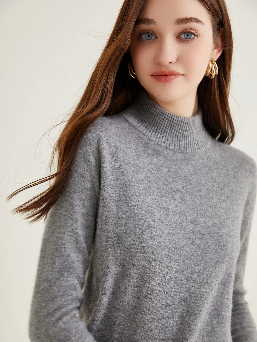 Pull col roulé 100 % cachemire pour femme, pull en maille cachemire et laine, haut tricoté, manches longues