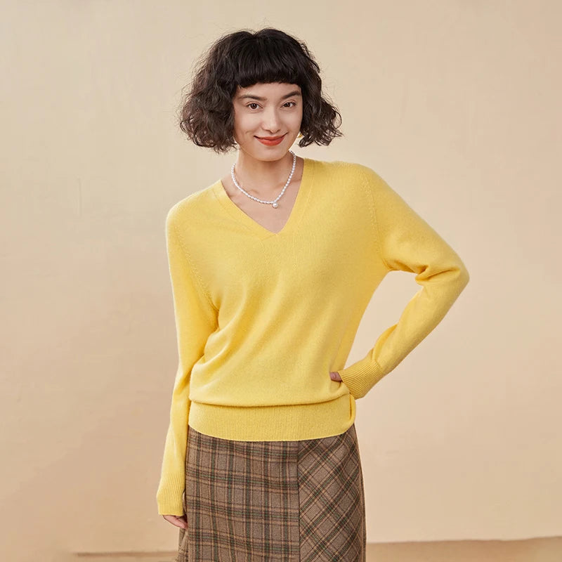 Pull en cachemire pur 100 % pour femme, col V, coupe ample et décontractée, en maille, idéal pour l'automne/hiver. Chemisier basique et polyvalent.