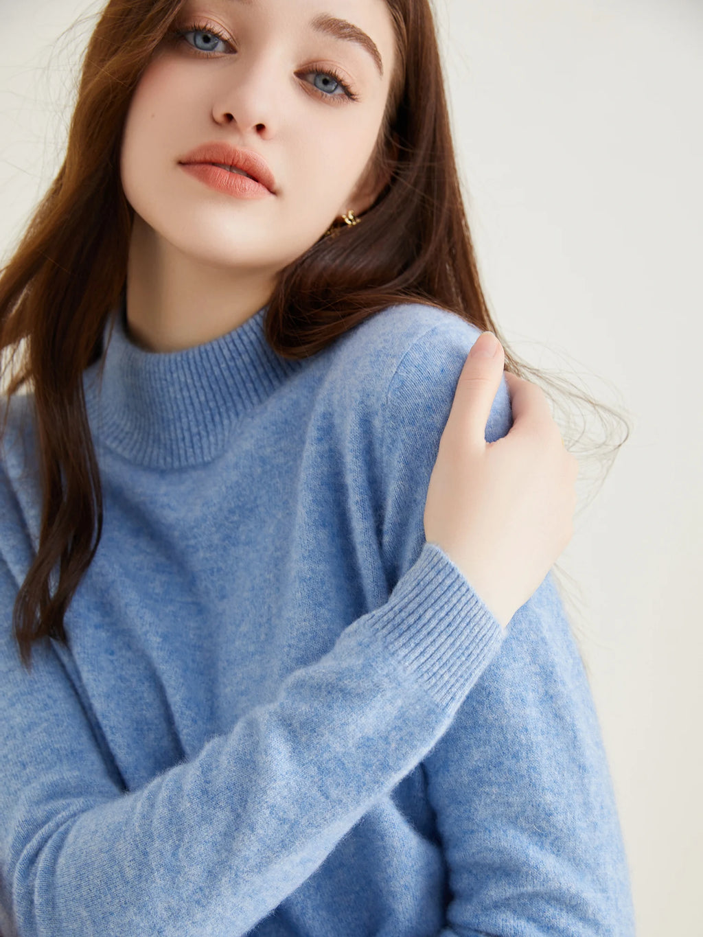 Pull col roulé 100 % cachemire pour femme, pull en maille cachemire et laine, haut tricoté, manches longues