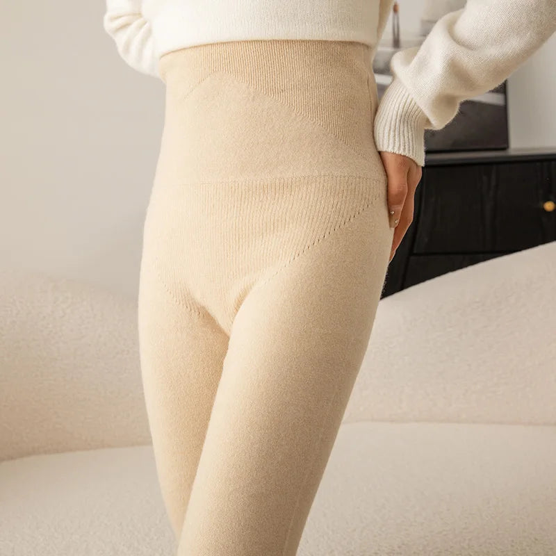 Leggings 100 % cachemire pour femme, style décontracté, couleur chair, coupe slim polyvalente et très élastique