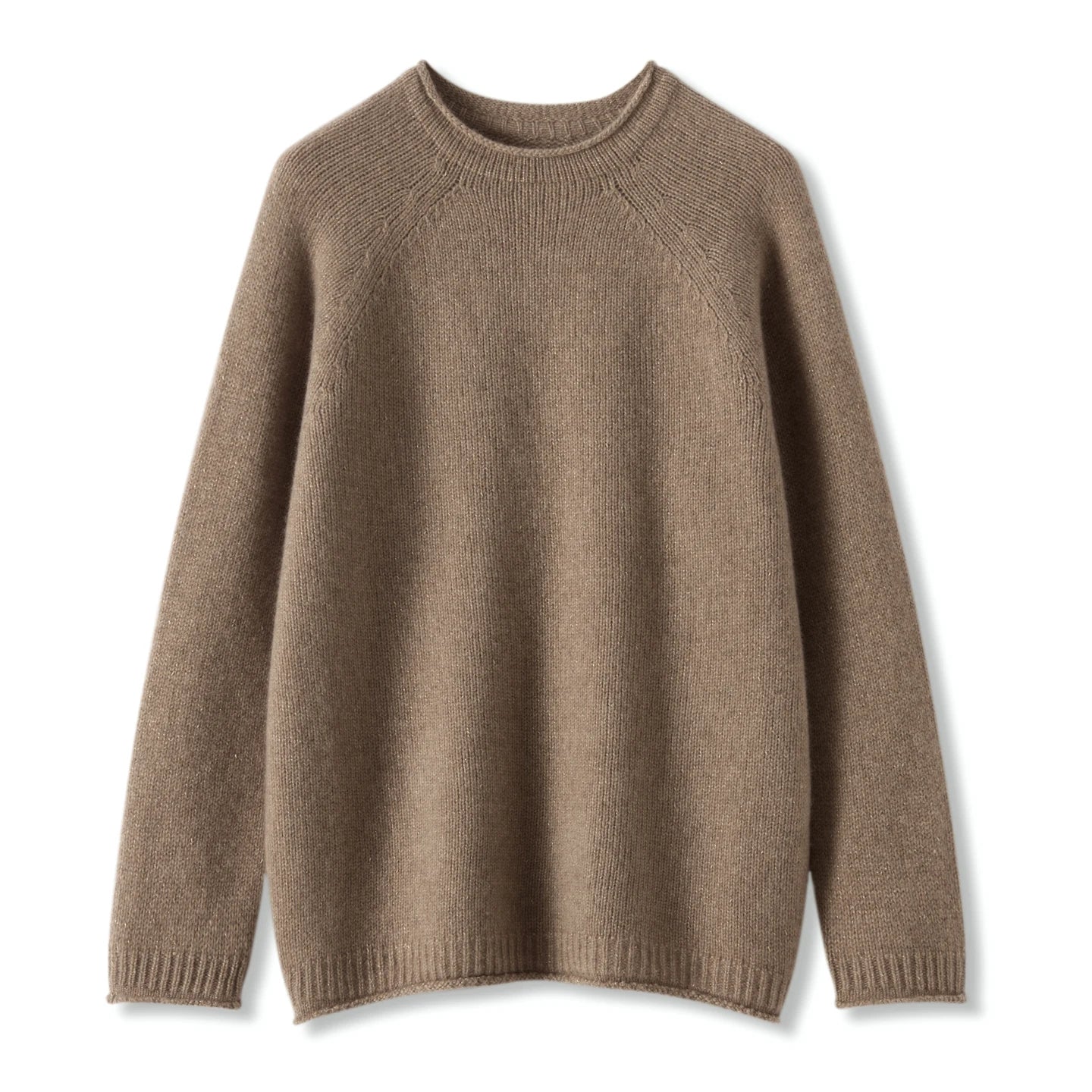 Pull en pur cachemire pour femme, mi-long, ample et décontracté, grand modèle à ourlet retroussé.