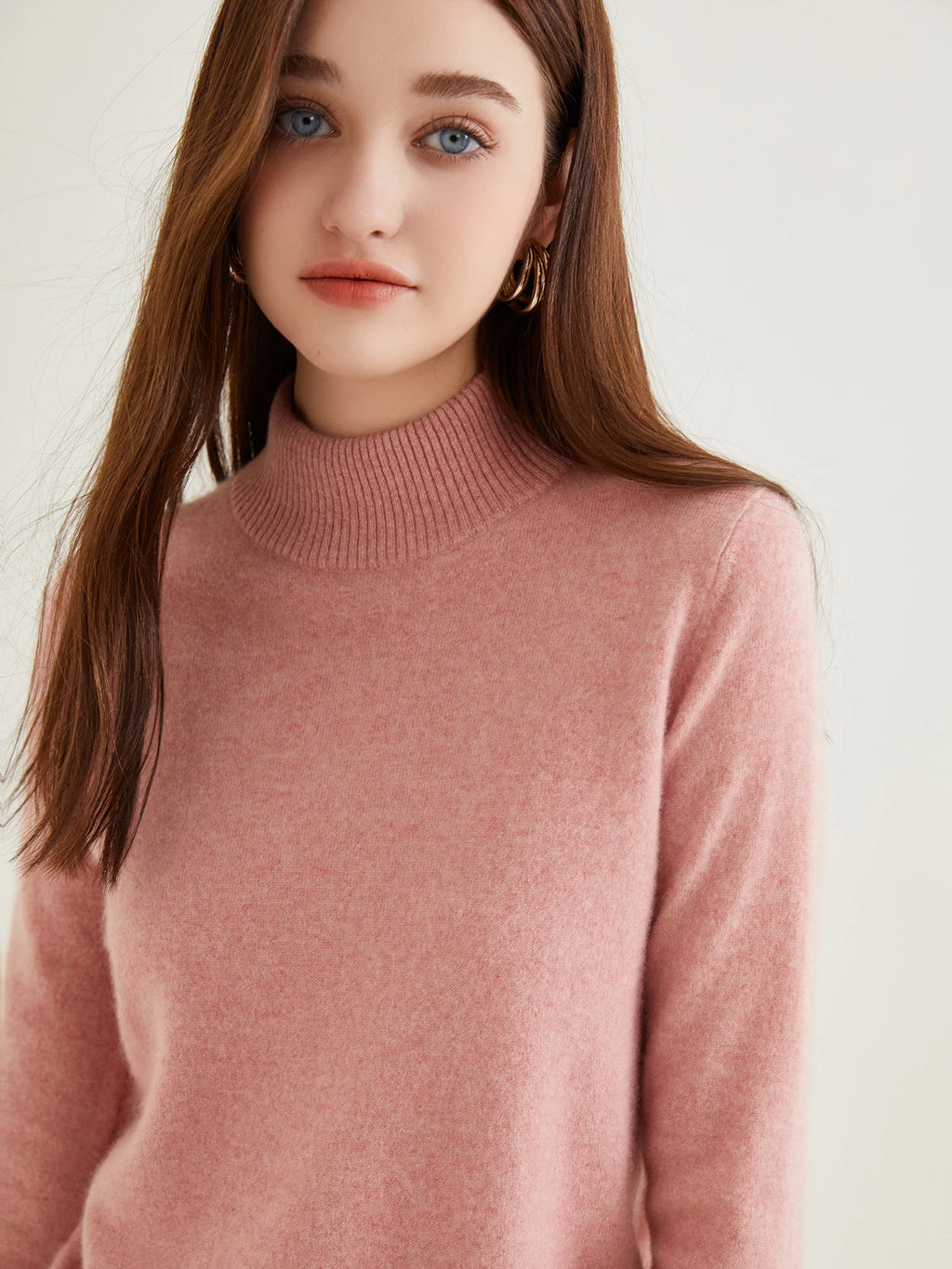 Pull col roulé 100 % cachemire pour femme, pull en maille cachemire et laine, haut tricoté, manches longues
