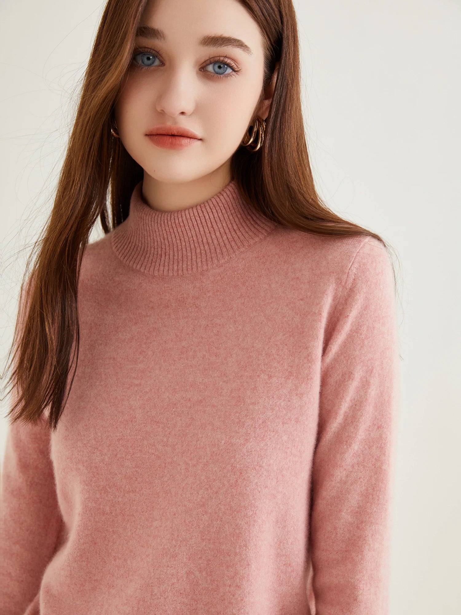 Pull col roulé 100 % cachemire pour femme, pull en maille cachemire et laine, haut tricoté, manches longues