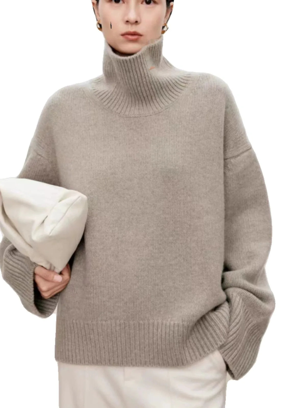 Pull à col roulé haut de gamme en cachemire doux et ciré, 100 % cachemire, ample et épais, sur une base en laine