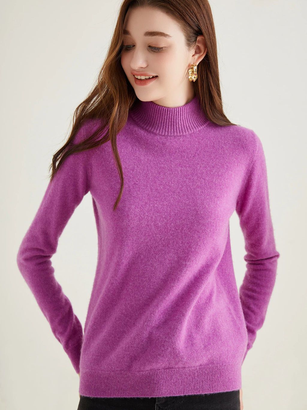 Pull col roulé 100 % cachemire pour femme, pull en maille cachemire et laine, haut tricoté, manches longues