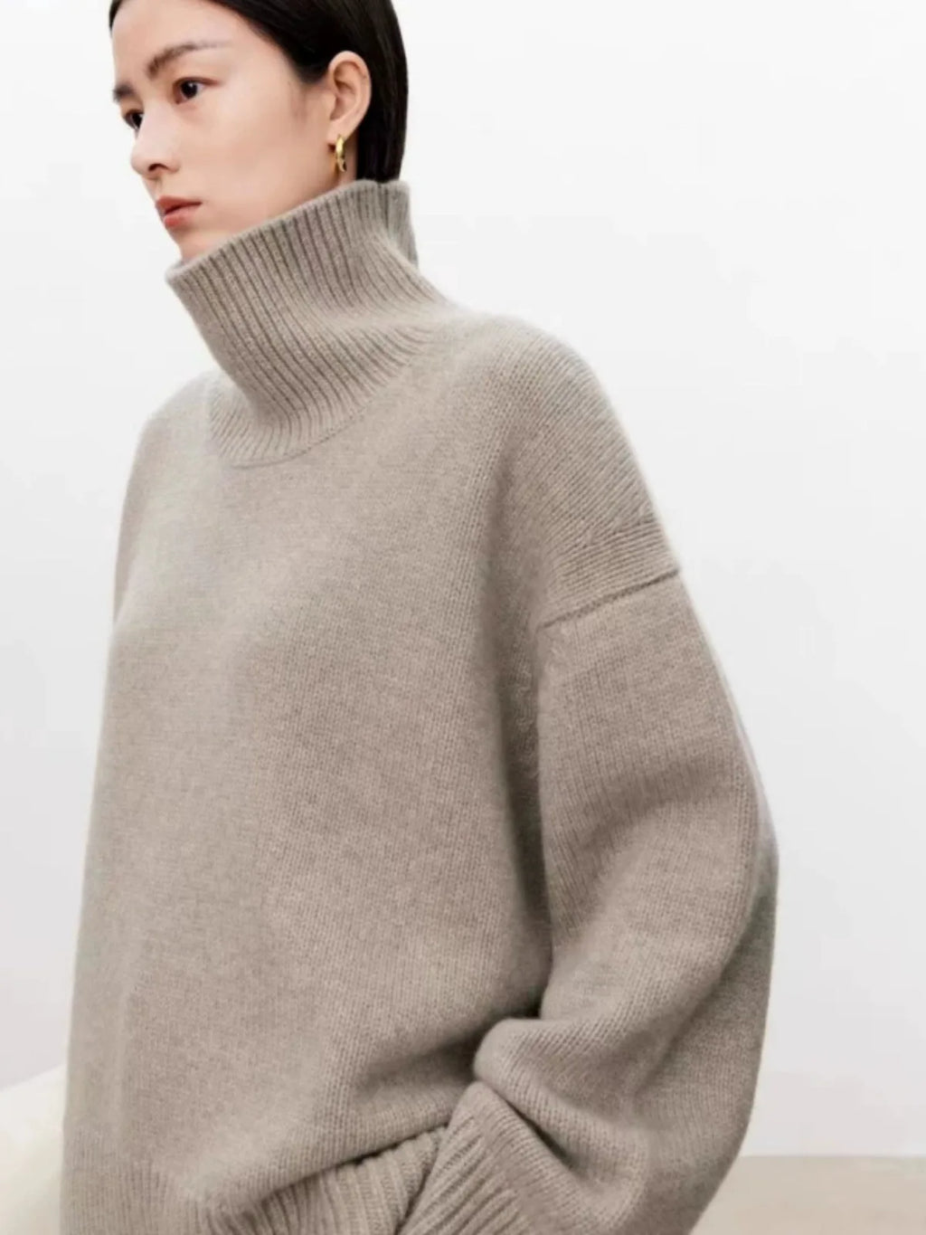 Pull à col roulé haut de gamme en cachemire doux et ciré, 100 % cachemire, ample et épais, sur une base en laine