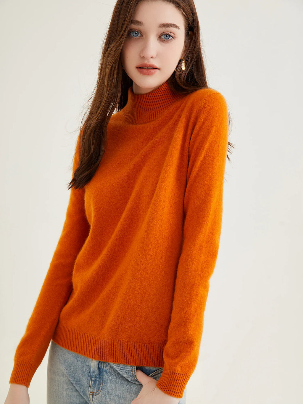 Pull col roulé 100 % cachemire pour femme, pull en maille cachemire et laine, haut tricoté, manches longues