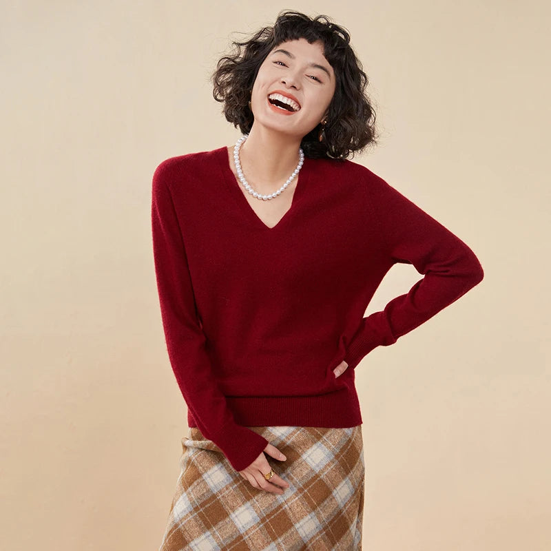 Pull en cachemire pur 100 % pour femme, col V, coupe ample et décontractée, en maille, idéal pour l'automne/hiver. Chemisier basique et polyvalent.