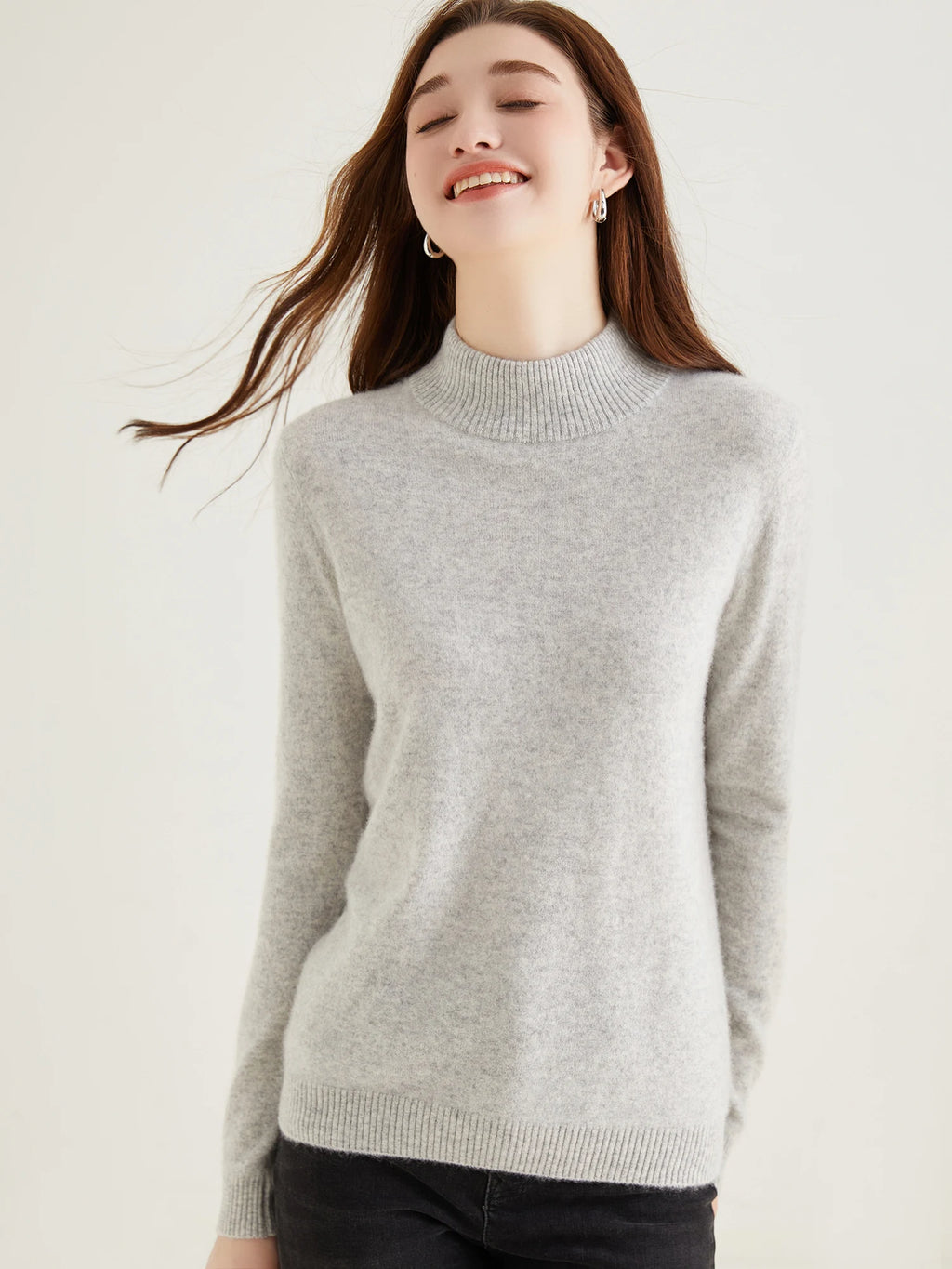 Pull col roulé 100 % cachemire pour femme, pull en maille cachemire et laine, haut tricoté, manches longues