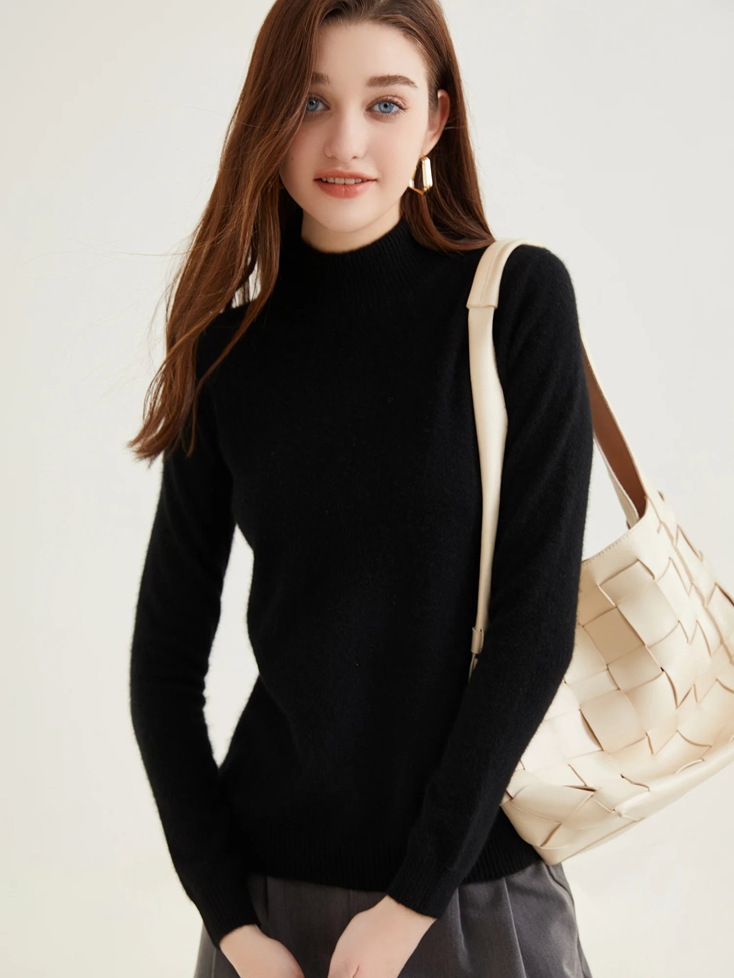 Pull col roulé 100 % cachemire pour femme, pull en maille cachemire et laine, haut tricoté, manches longues