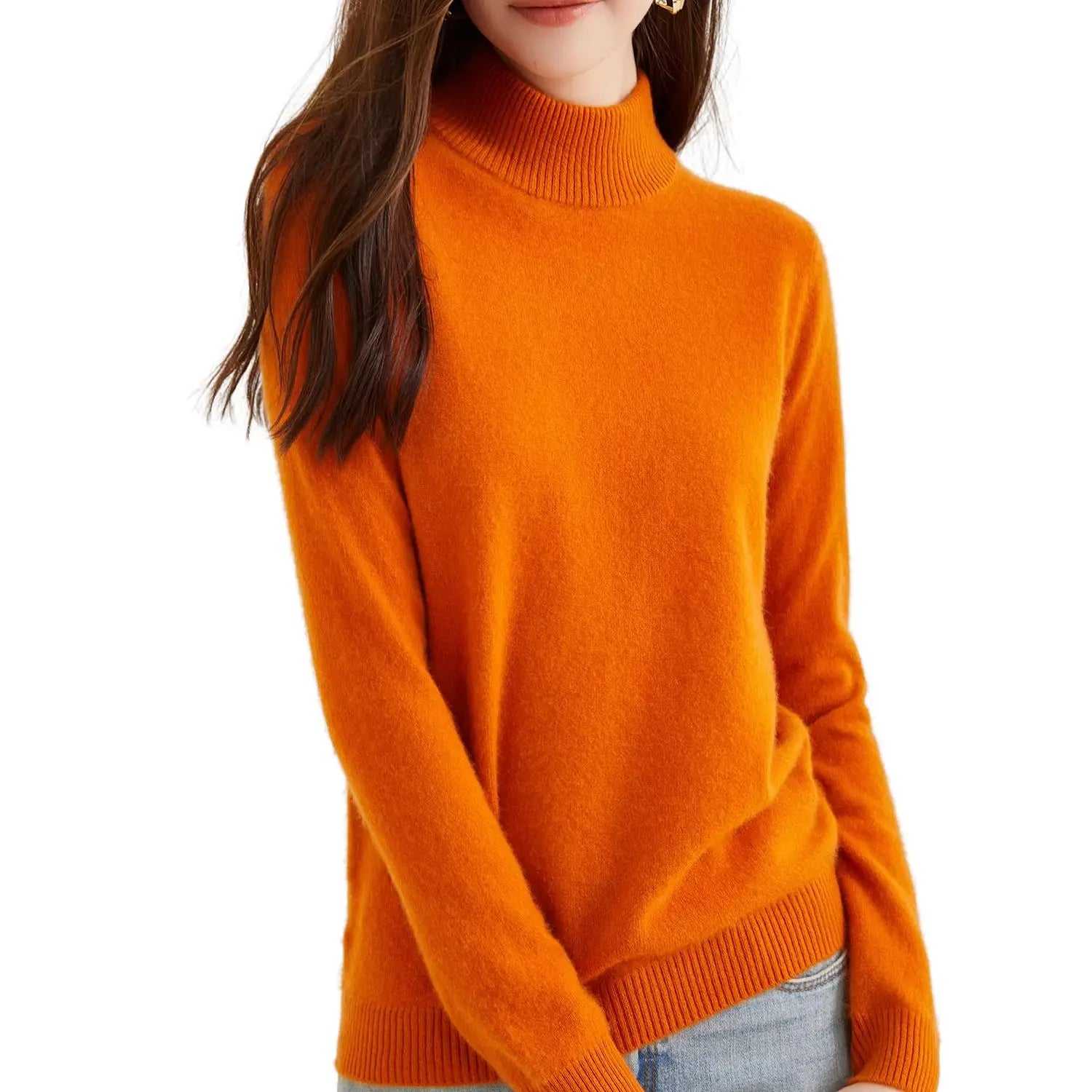 Pull col roulé 100 % cachemire pour femme, pull en maille cachemire et laine, haut tricoté, manches longues