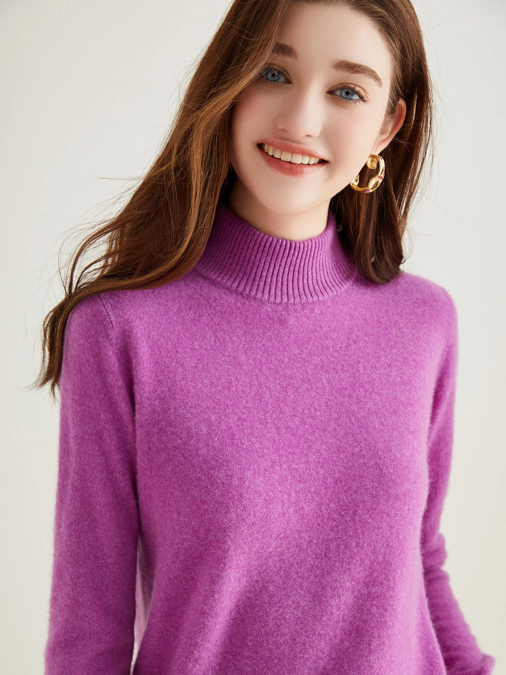 Pull col roulé 100 % cachemire pour femme, pull en maille cachemire et laine, haut tricoté, manches longues