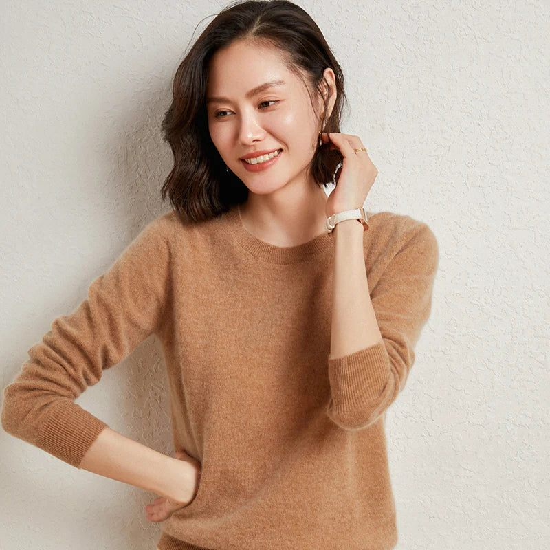 Pull 100% cachemire pur automne/hiver, nouveau haut décontracté en maille à col rond pour femme, pull ample, base de chemisier