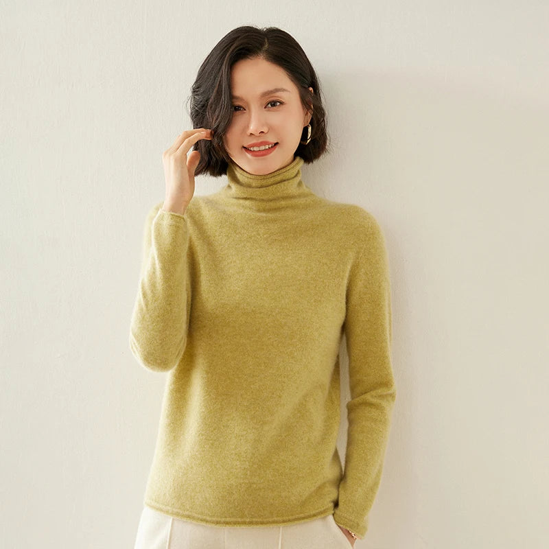 Pull femme 100 % cachemire pur, col roulé, manches longues, chaud et doux, collection automne-hiver 2025. Hauts et vêtements pour femmes