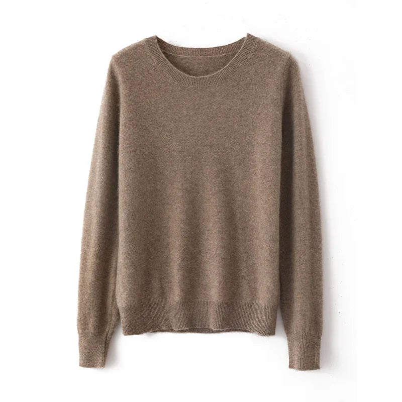 Pull 100% cachemire pur automne/hiver, nouveau haut décontracté en maille à col rond pour femme, pull ample, base de chemisier