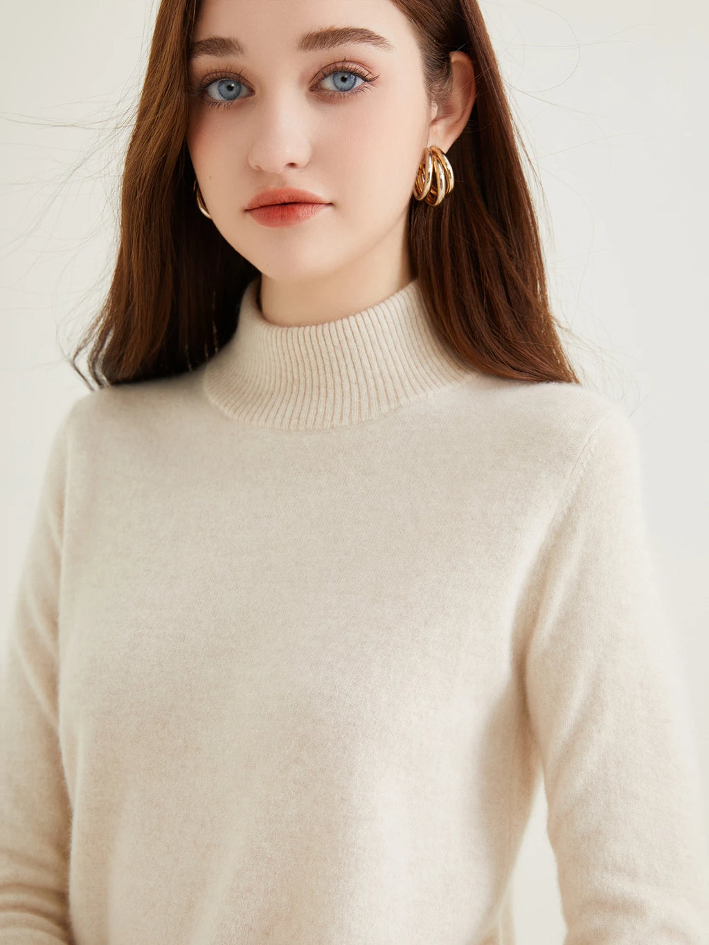 Pull col roulé 100 % cachemire pour femme, pull en maille cachemire et laine, haut tricoté, manches longues