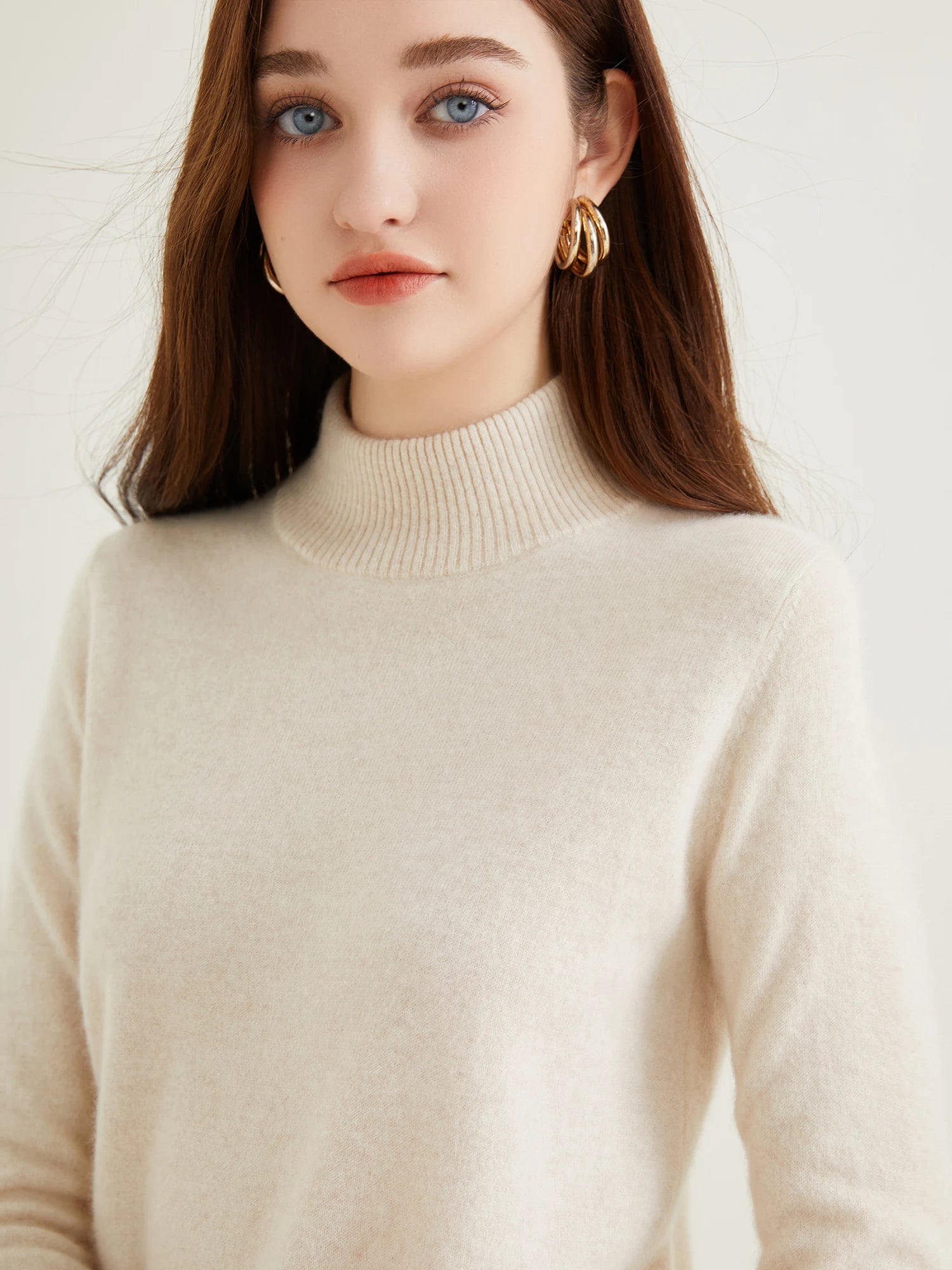 Pull col roulé 100 % cachemire pour femme, pull en maille cachemire et laine, haut tricoté, manches longues