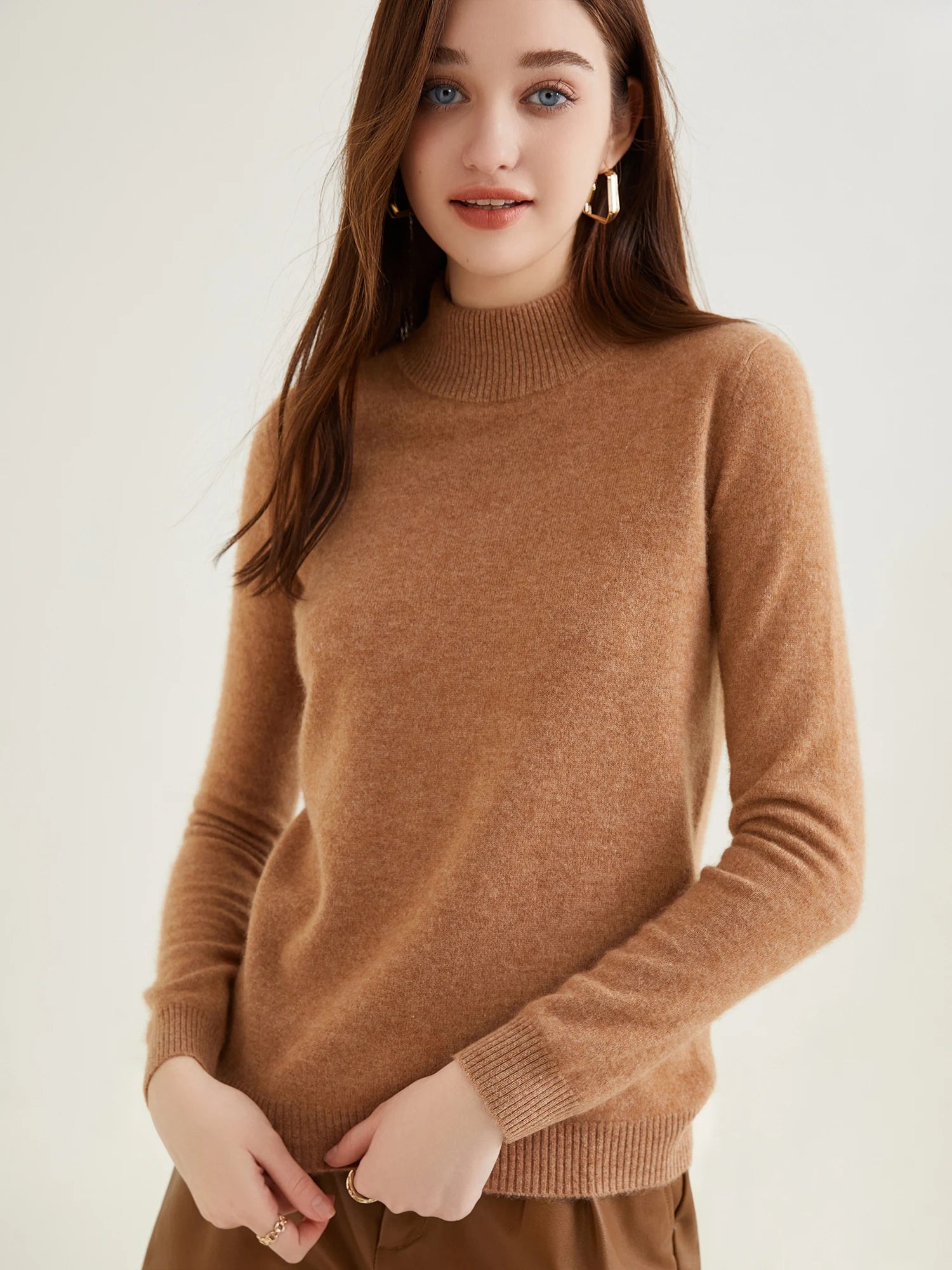 Pull col roulé 100 % cachemire pour femme, pull en maille cachemire et laine, haut tricoté, manches longues