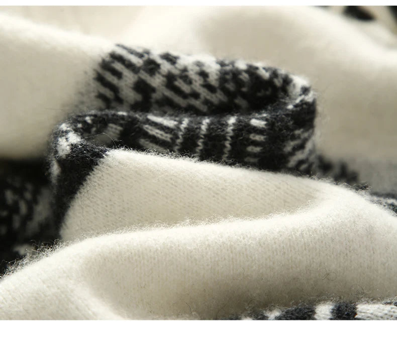 Pull en cachemire automne-hiver pour femme, à capuche, en jacquard épais et ample, doublé de laine tricotée